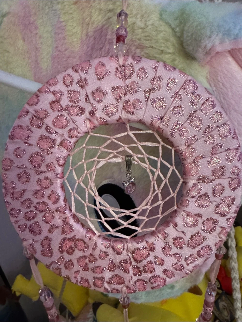 Pink Dreamcatcher Wall Hanging with Feather Accents - Kids Toys